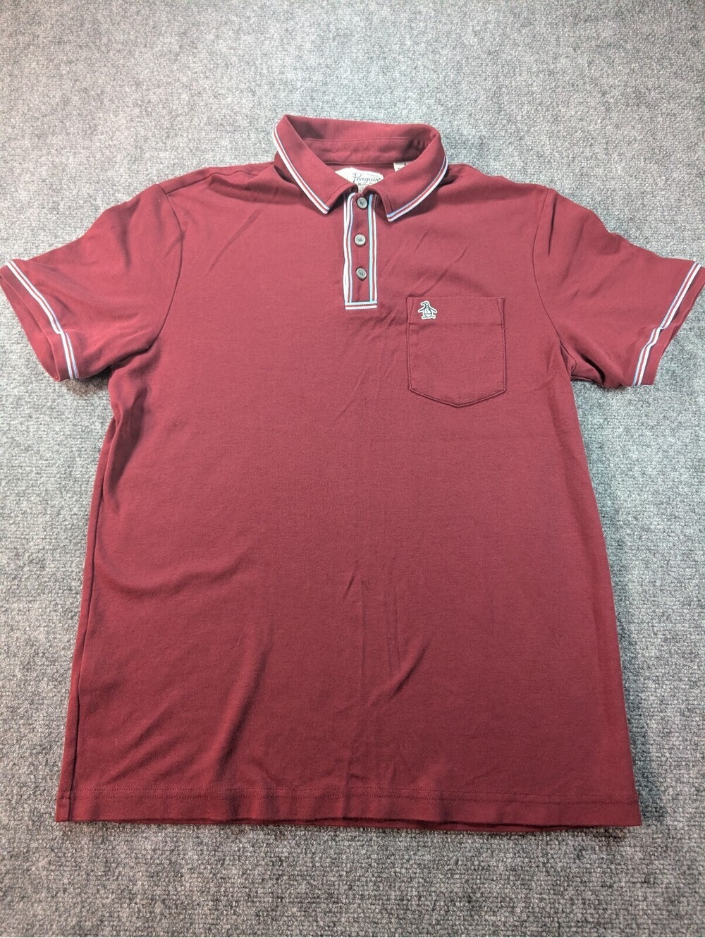 Original Penguin Men's Medium Burgundy Polo Shirt Organic Cotton Casual